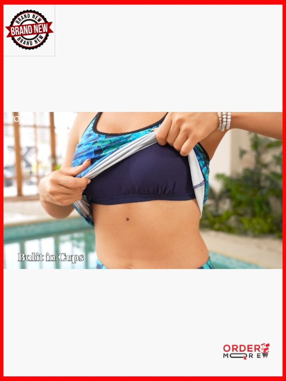 Two Piece Tankini Swimwear with Shorts Tummy Control Athletic Bathing Suit - Picture 6 of 6